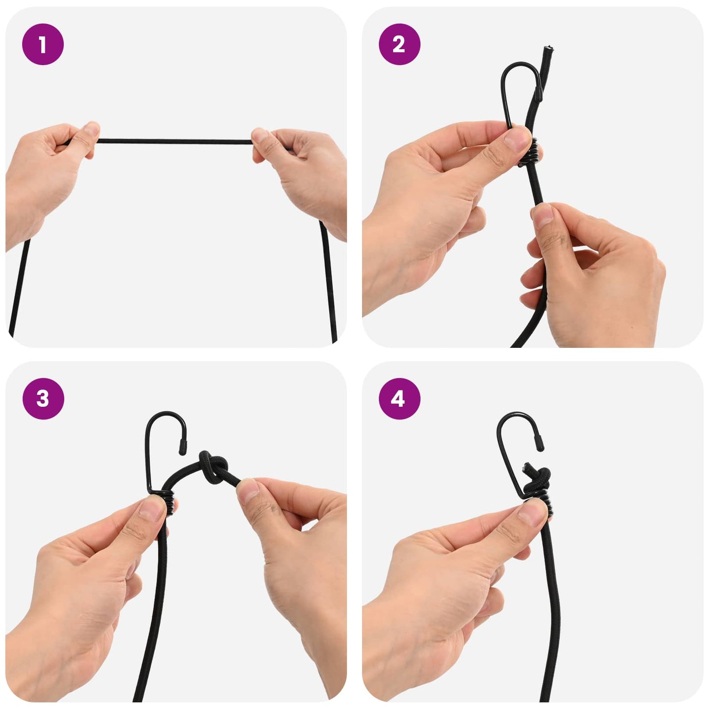 Bungee Cords with Hooks 4 mm Black PP and Rubber