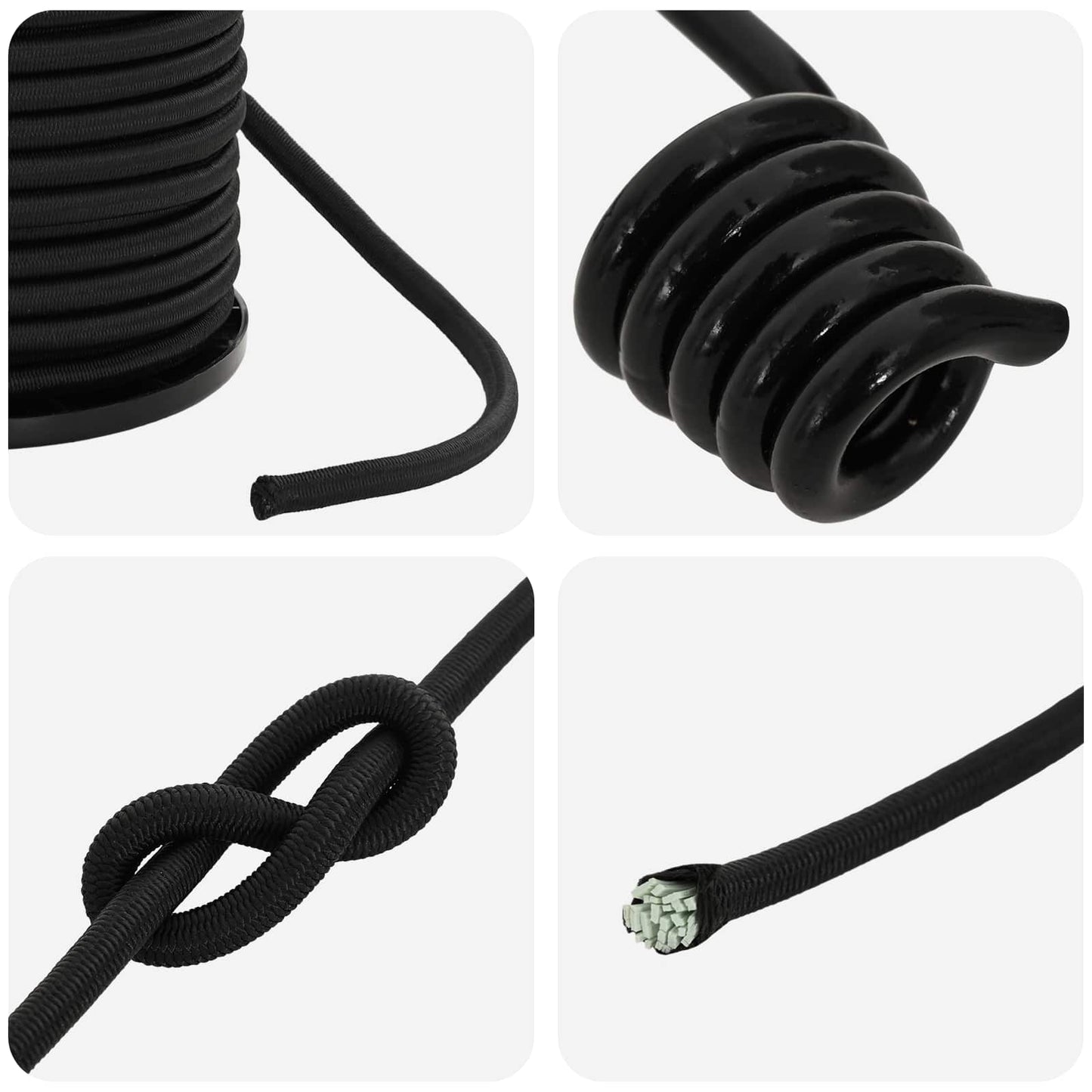 Bungee Cords with Hooks 4 mm Black PP and Rubber