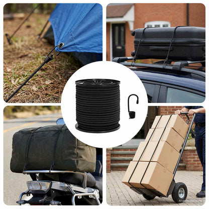 Bungee Cords with Hooks 4 mm Black PP and Rubber