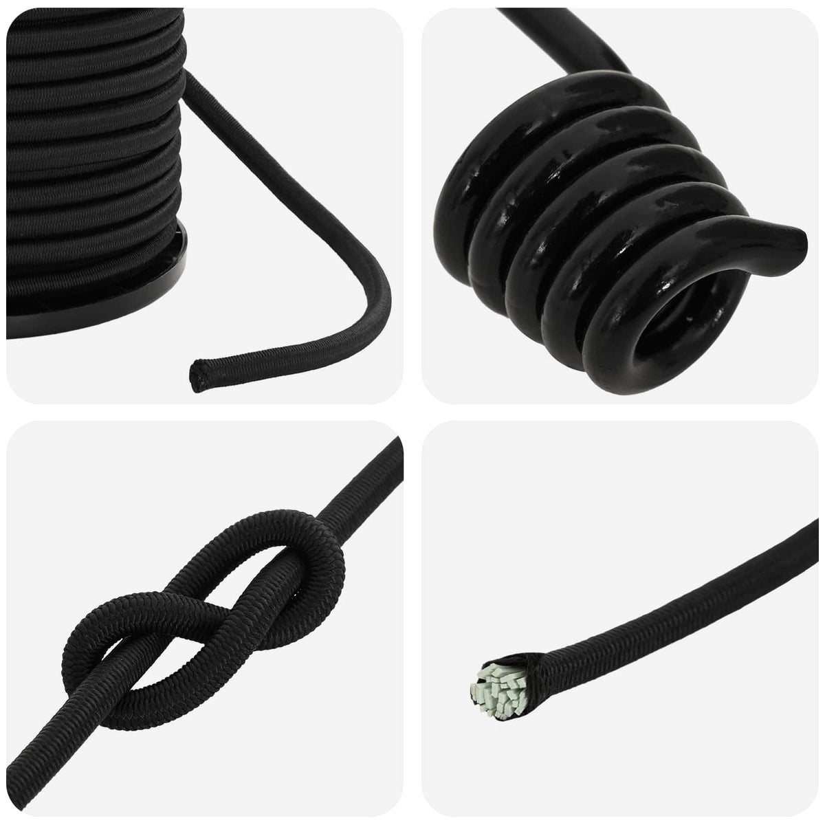 Bungee Cords with Hooks 4 mm Black PP and Rubber