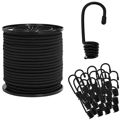 Bungee Cords with Hooks 4 mm Black PP and Rubber