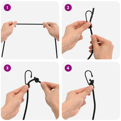 Bungee Cords with Hooks 4 mm Black PP and Rubber