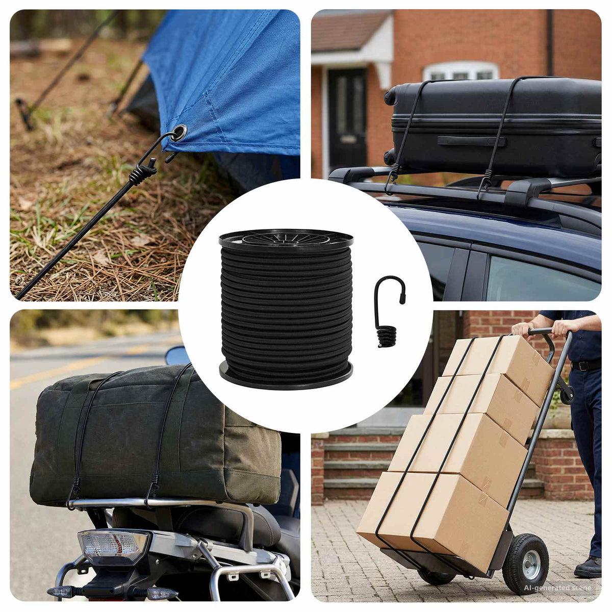 Bungee Cords with Hooks 6 mm Black PP and Rubber
