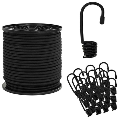 Bungee Cords with Hooks 6 mm Black PP and Rubber