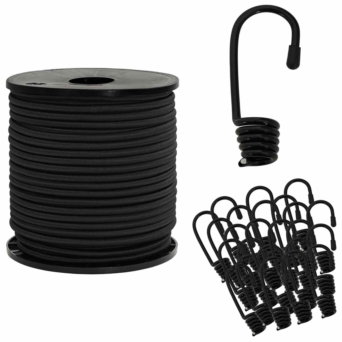 Bungee Cords with Hooks 6 mm Black PP and Rubber