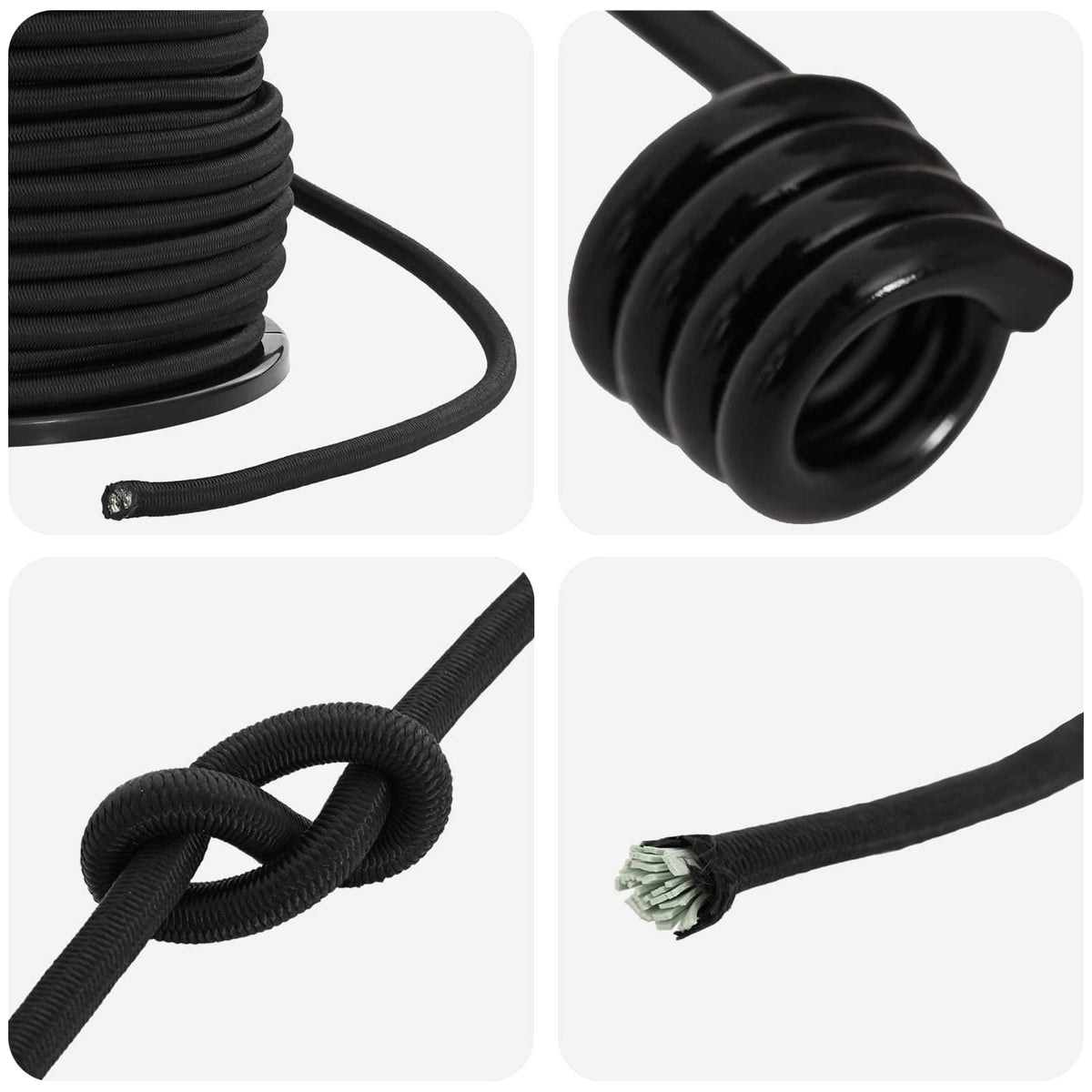 Bungee Cords with Hooks 8 mm Black PP and Rubber