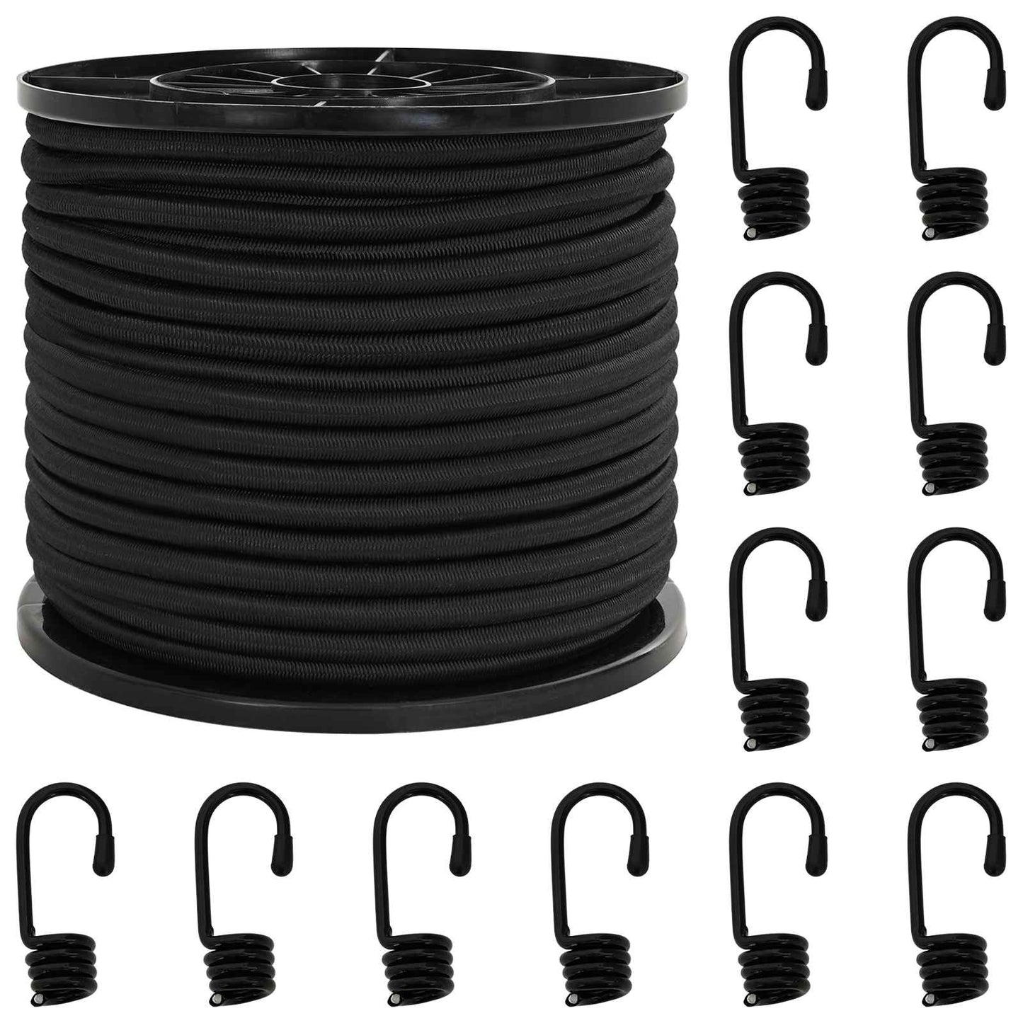 Bungee Cords with Hooks 8 mm Black PP and Rubber