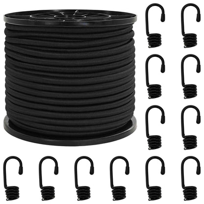 Bungee Cords with Hooks 8 mm Black PP and Rubber