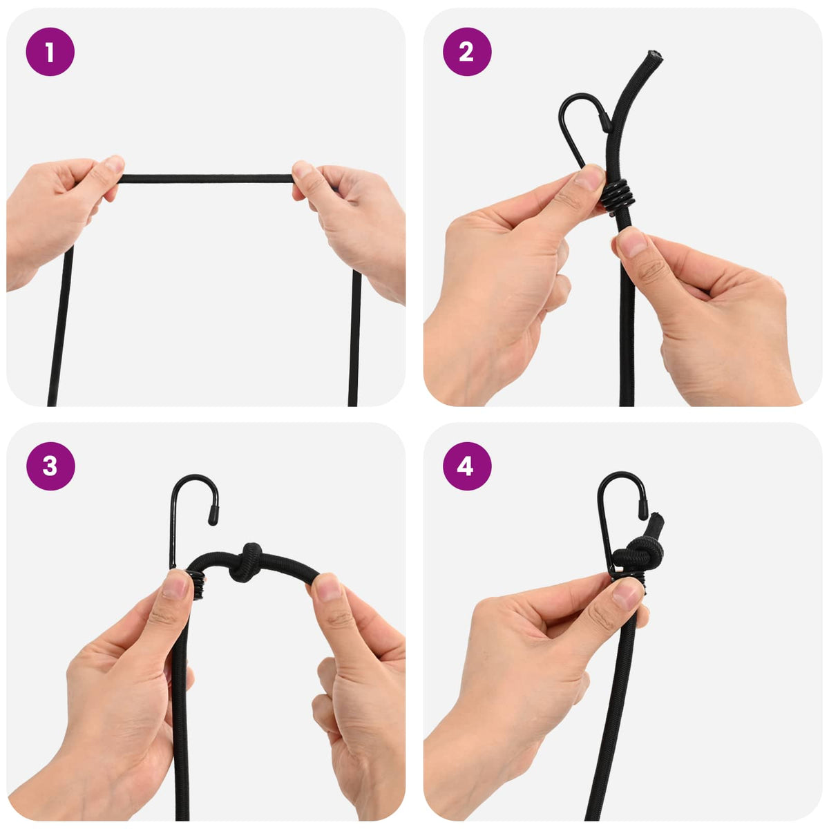 Bungee Cords with Hooks 8 mm Black PP and Rubber
