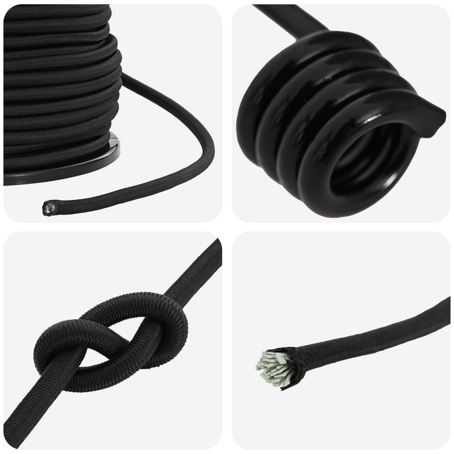 Bungee Cords with Hooks 8 mm Black PP and Rubber