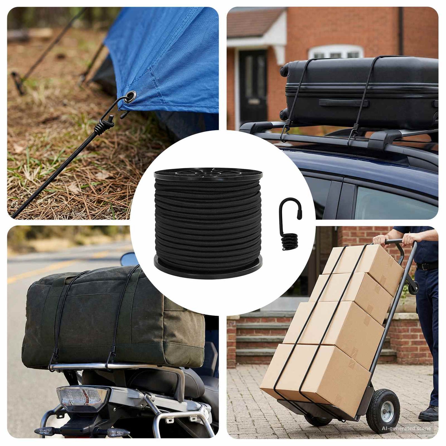 Bungee Cords with Hooks 8 mm Black PP and Rubber