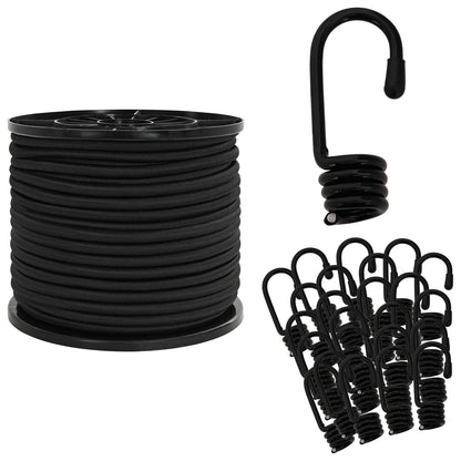 Bungee Cords with Hooks 8 mm Black PP and Rubber