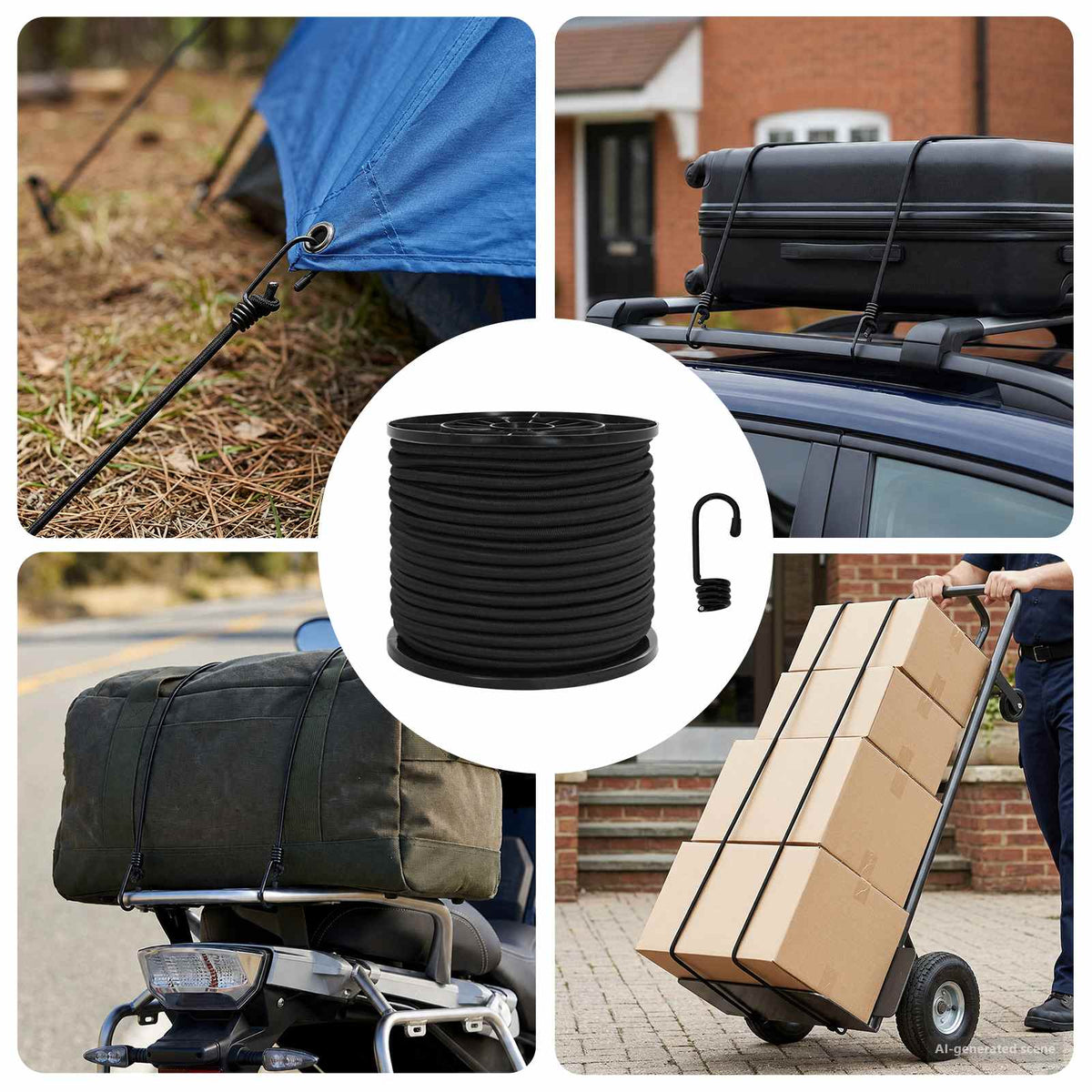 Bungee Cords with Hooks 10 mm Black PP and Rubber