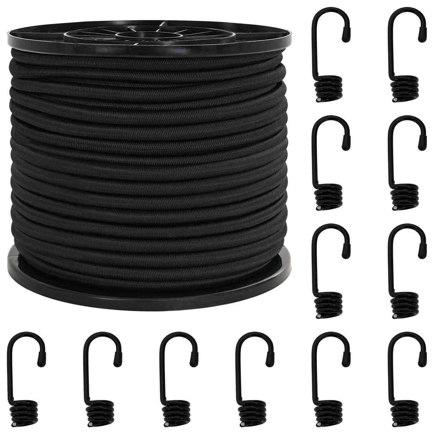 Bungee Cords with Hooks 10 mm Black PP and Rubber