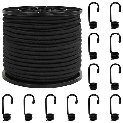 Bungee Cords with Hooks 10 mm Black PP and Rubber