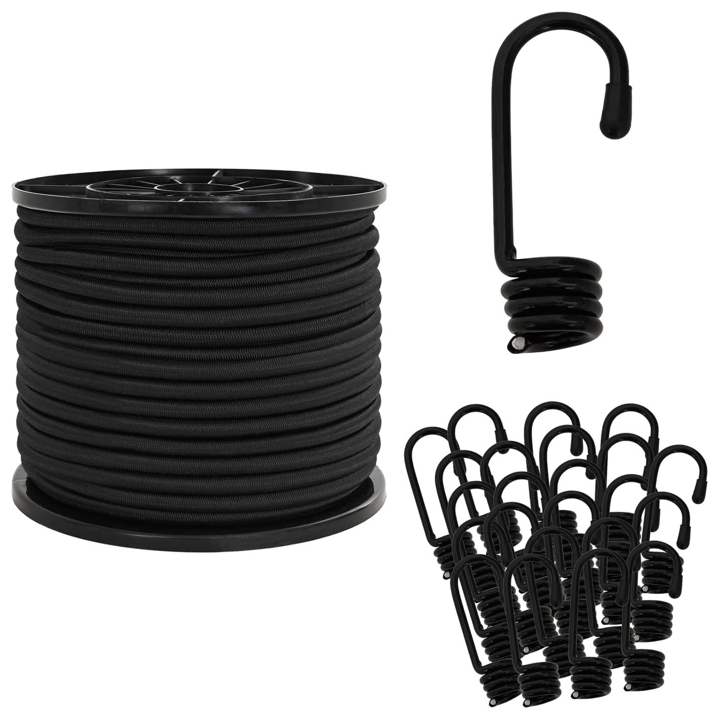 Bungee Cords with Hooks 10 mm Black PP and Rubber