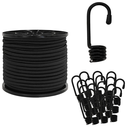 Bungee Cords with Hooks 10 mm Black PP and Rubber