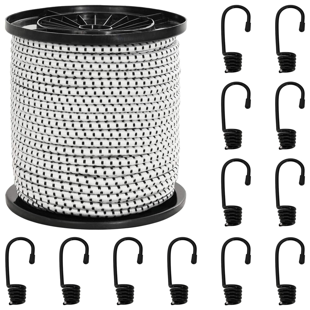 Bungee Cords with Hooks 4 mm Black and White PP and Rubber