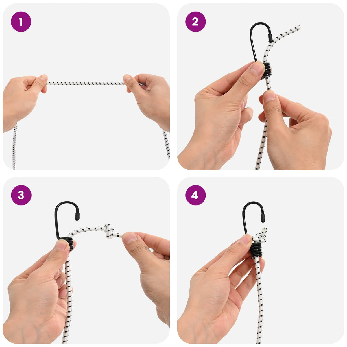 Bungee Cords with Hooks 4 mm Black and White PP and Rubber