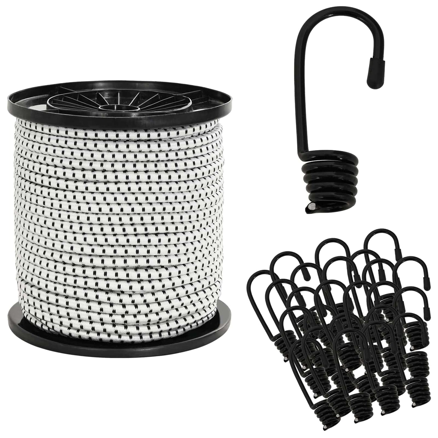 Bungee Cords with Hooks 4 mm Black and White PP and Rubber