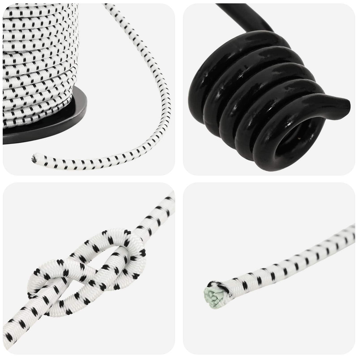 Bungee Cords with Hooks 4 mm Black and White PP and Rubber