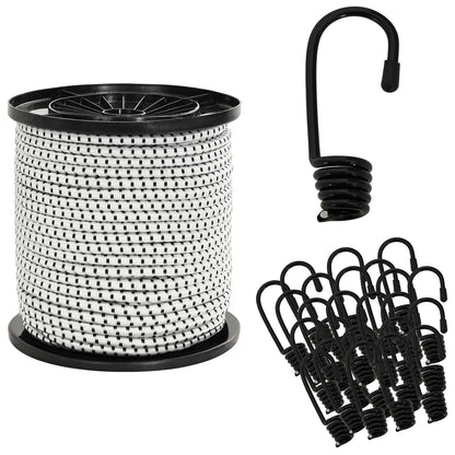 Bungee Cords with Hooks 4 mm Black and White PP and Rubber