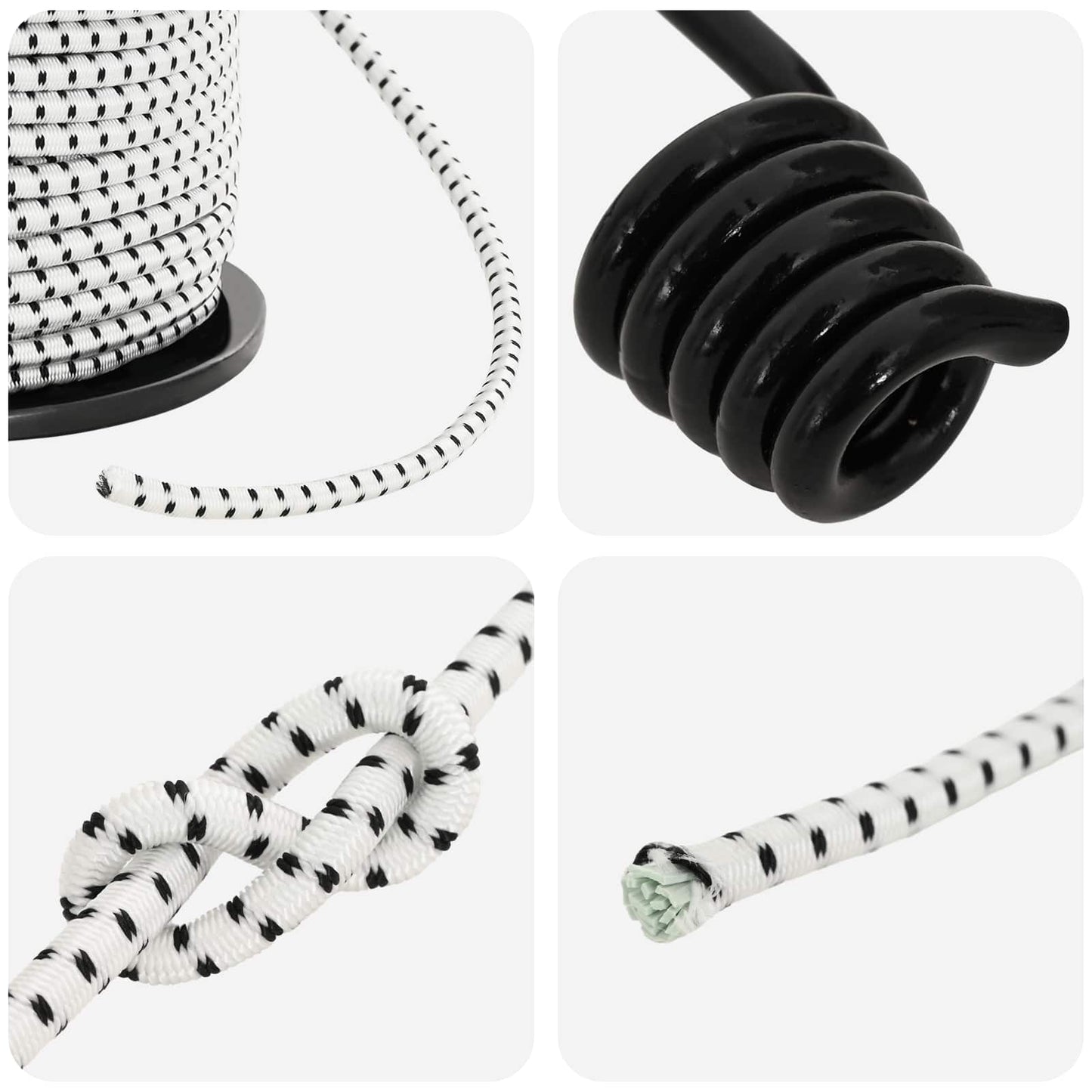 Bungee Cords with Hooks 6 mm Black and White PP and Rubber