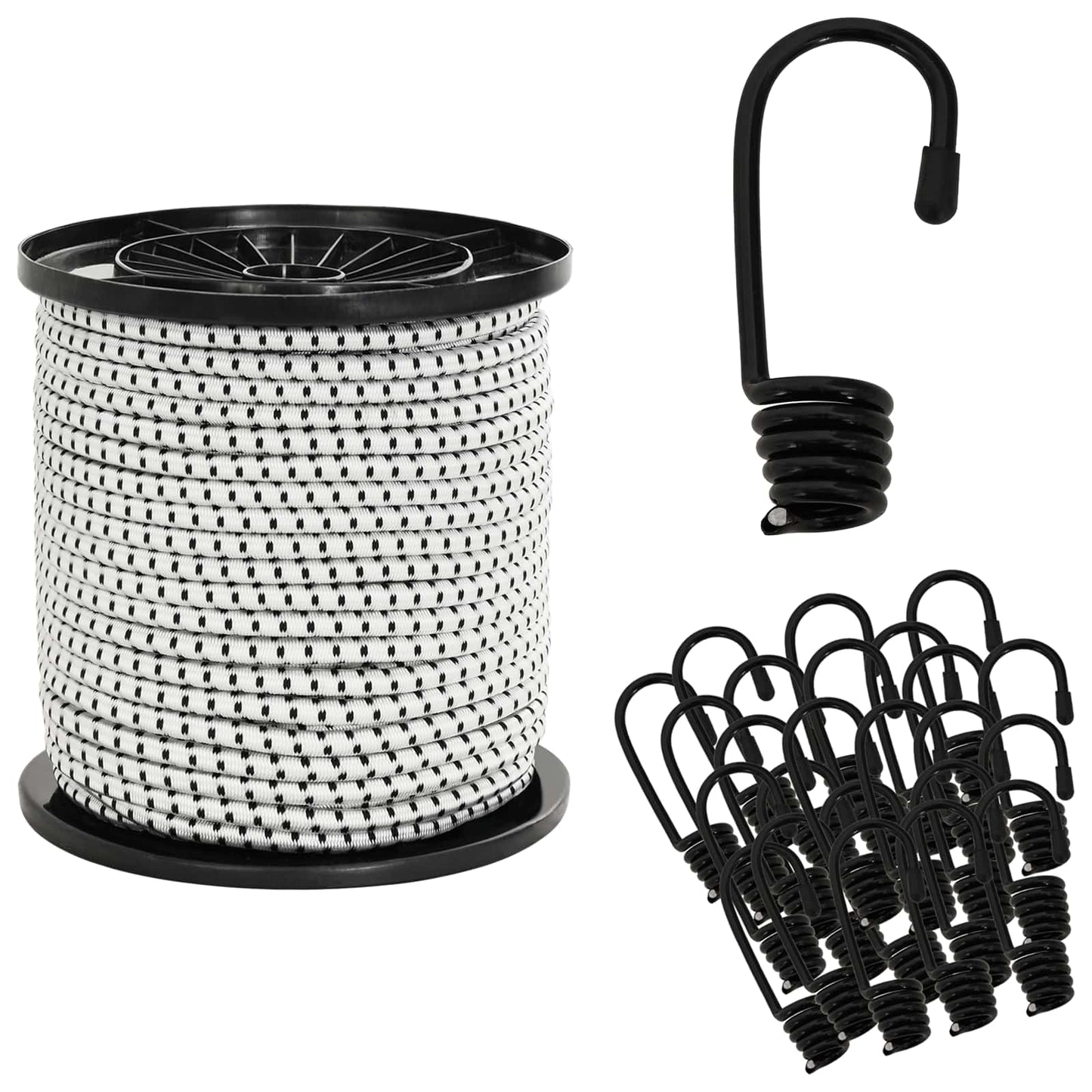 Bungee Cords with Hooks 6 mm Black and White PP and Rubber