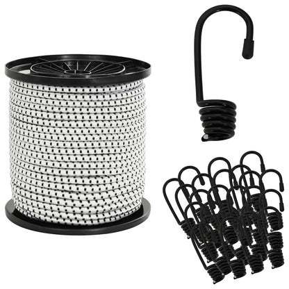 Bungee Cords with Hooks 6 mm Black and White PP and Rubber