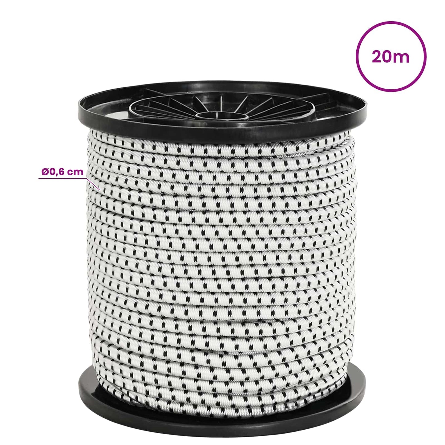 Bungee Cords with Hooks 6 mm Black and White PP and Rubber