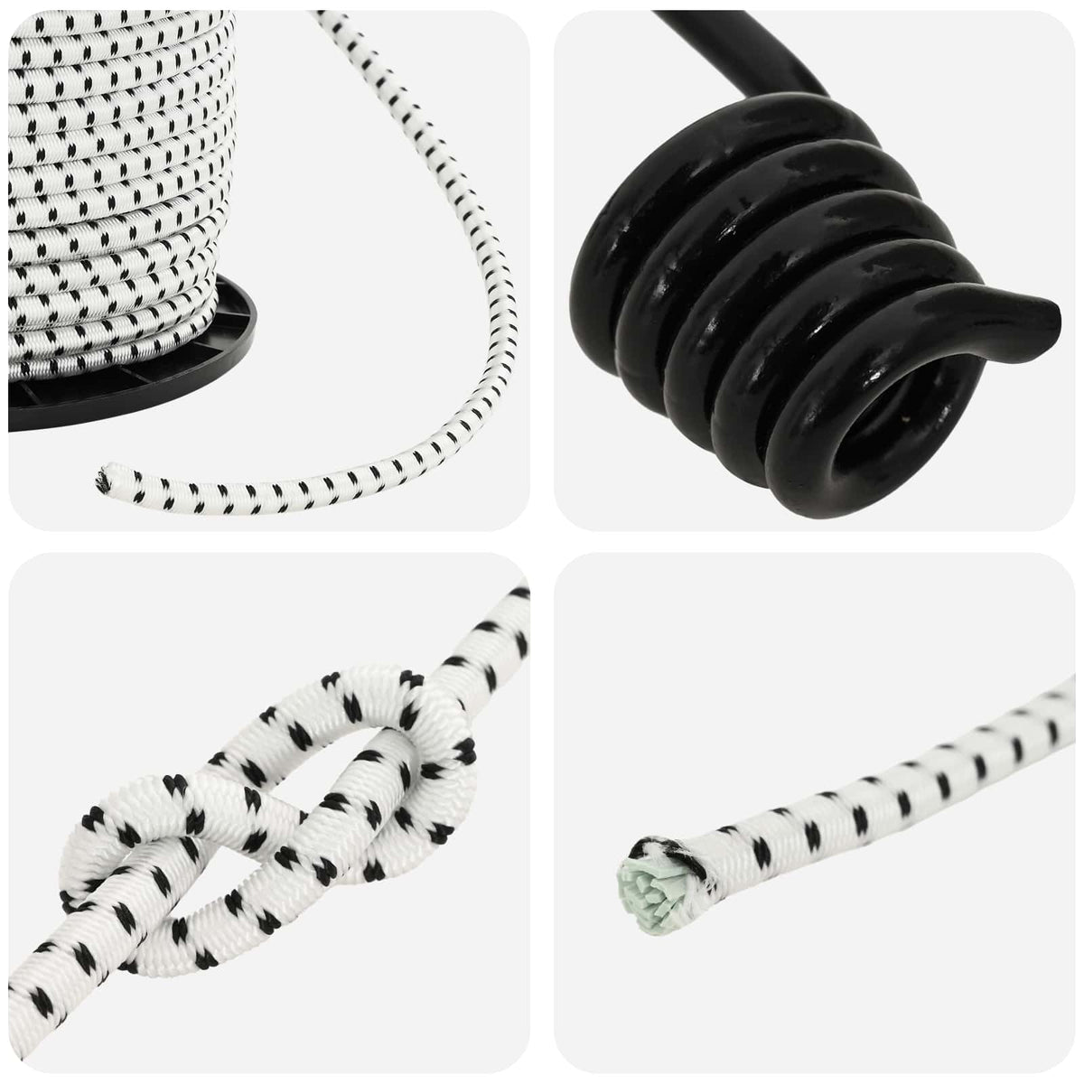 Bungee Cords with Hooks 6 mm Black and White PP and Rubber