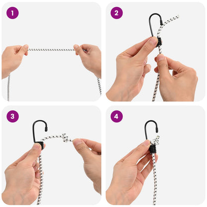 Bungee Cords with Hooks 6 mm Black and White PP and Rubber