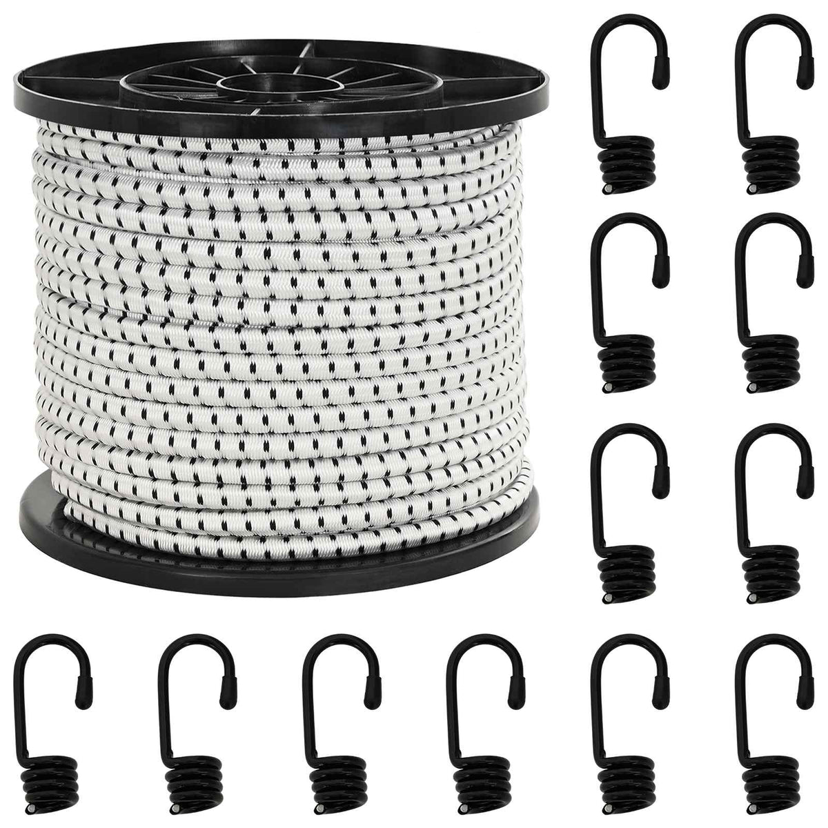 Bungee Cords with Hooks 8 mm Black and White PP and Rubber