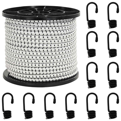 Bungee Cords with Hooks 8 mm Black and White PP and Rubber