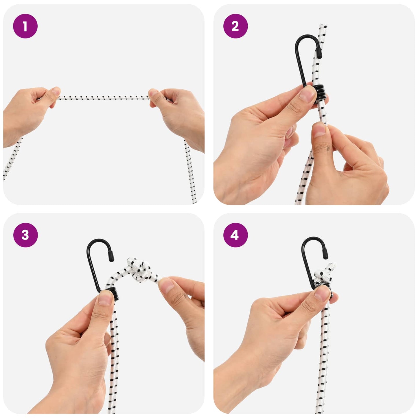 Bungee Cords with Hooks 8 mm Black and White PP and Rubber