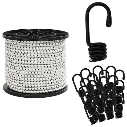 Bungee Cords with Hooks 8 mm Black and White PP and Rubber