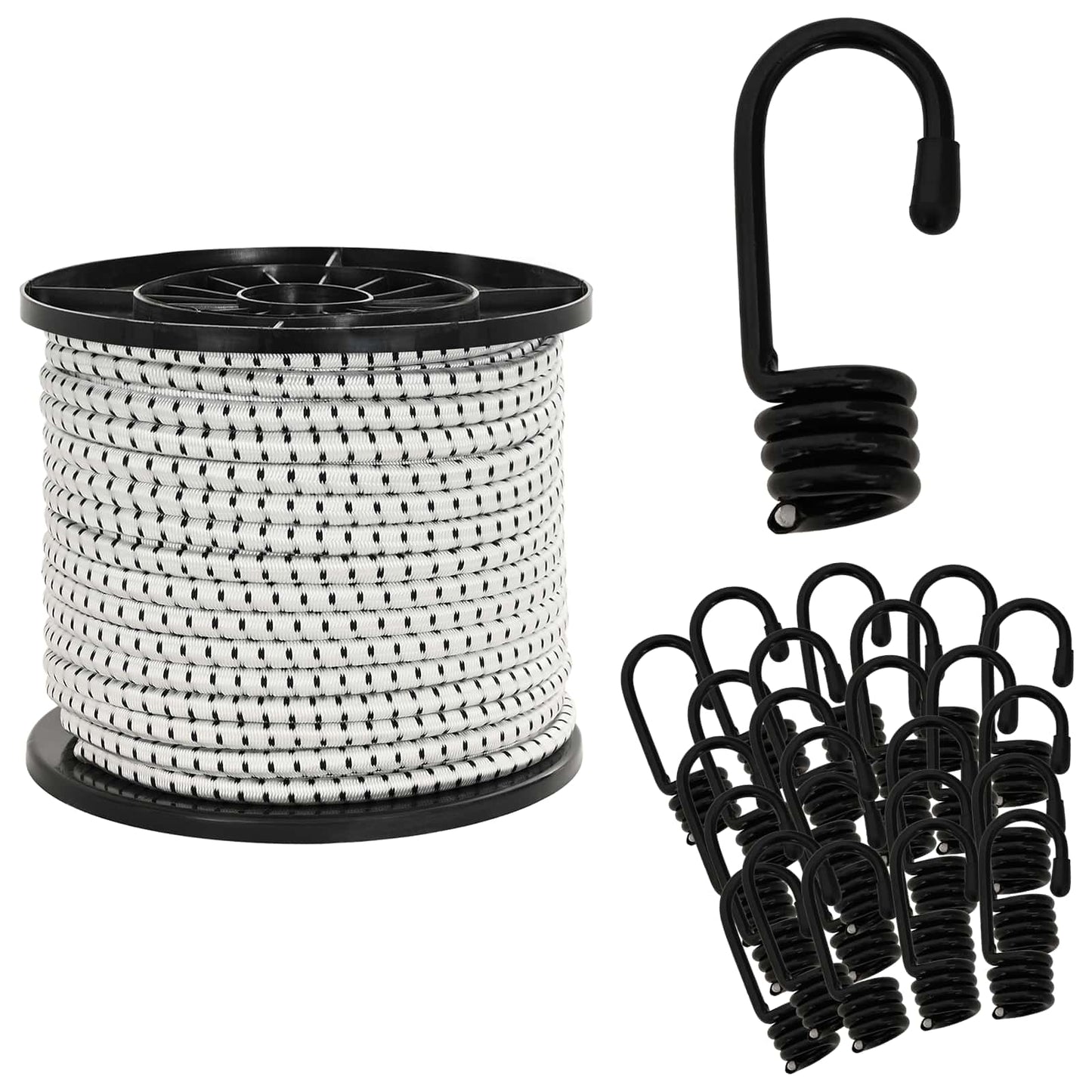Bungee Cords with Hooks 8 mm Black and White PP and Rubber