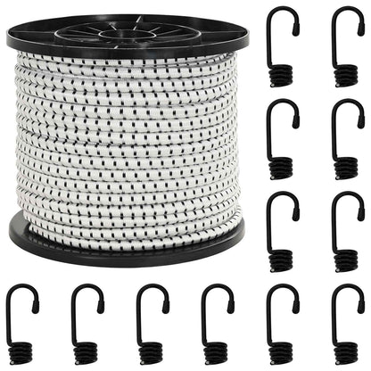 Bungee Cords with Hooks 10 mm Black and White PP and Rubber
