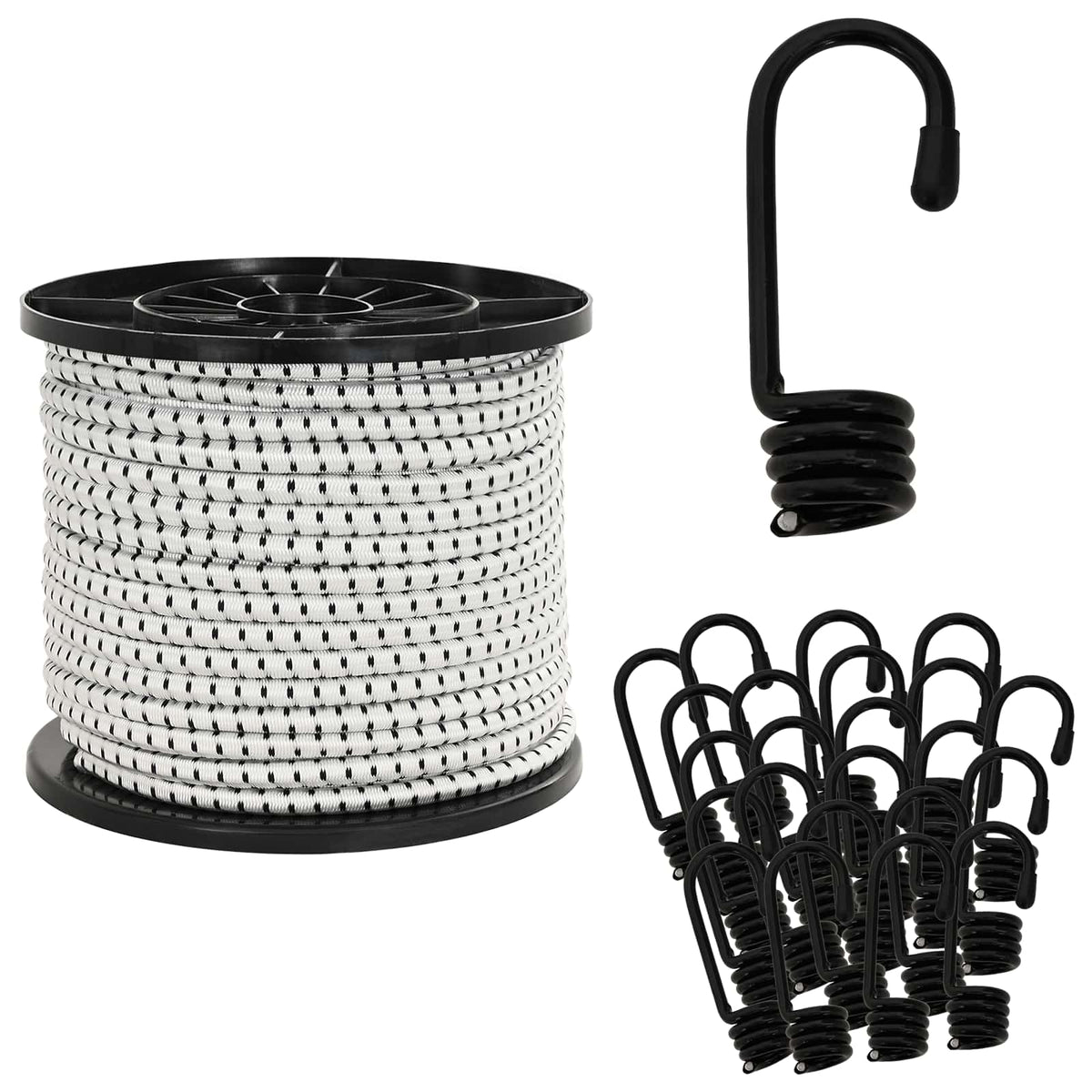 Bungee Cords with Hooks 10 mm Black and White PP and Rubber