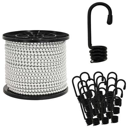 Bungee Cords with Hooks 10 mm Black and White PP and Rubber