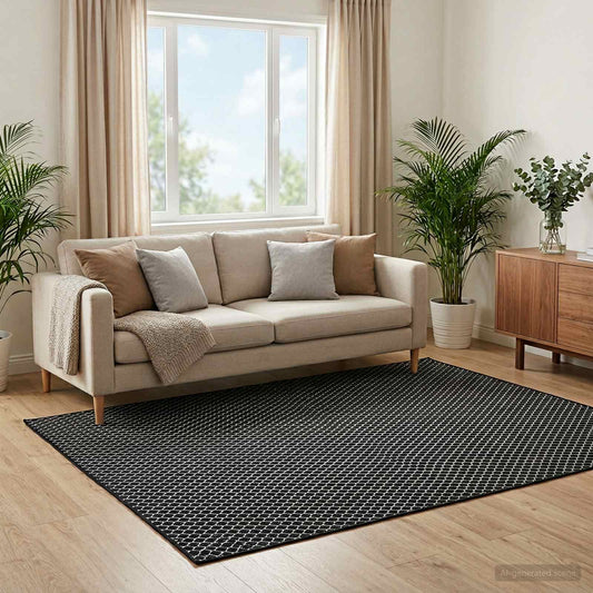 Rug ORIZ Black Mesh Pattern 120 x 170 cm 100% Polyester