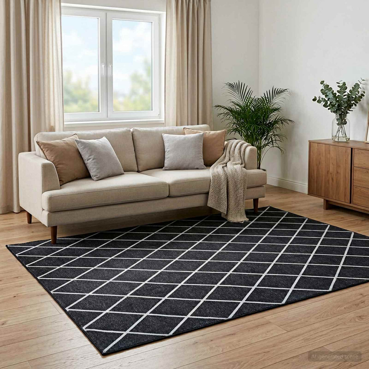 Rug ORIZ Black Diamond Pattern 140 x 200 cm 100% Polyester