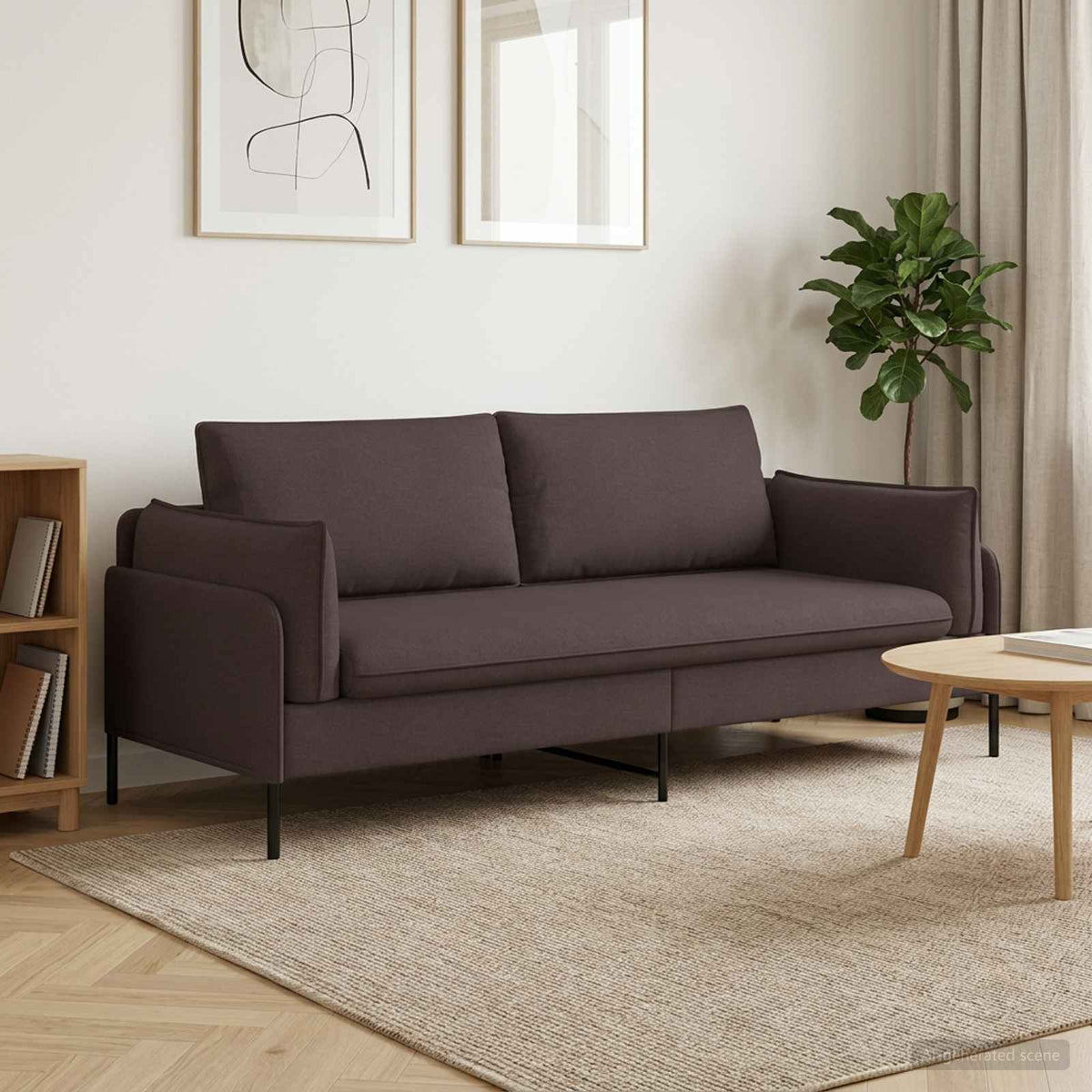 3-Seater Sofa Dark Brown 222 x 81 x 89 cm Fabric