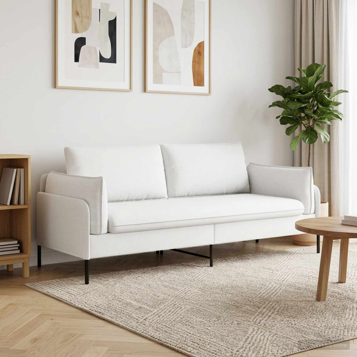 3-Seater Sofa White 222 x 81 x 89 cm Fabric