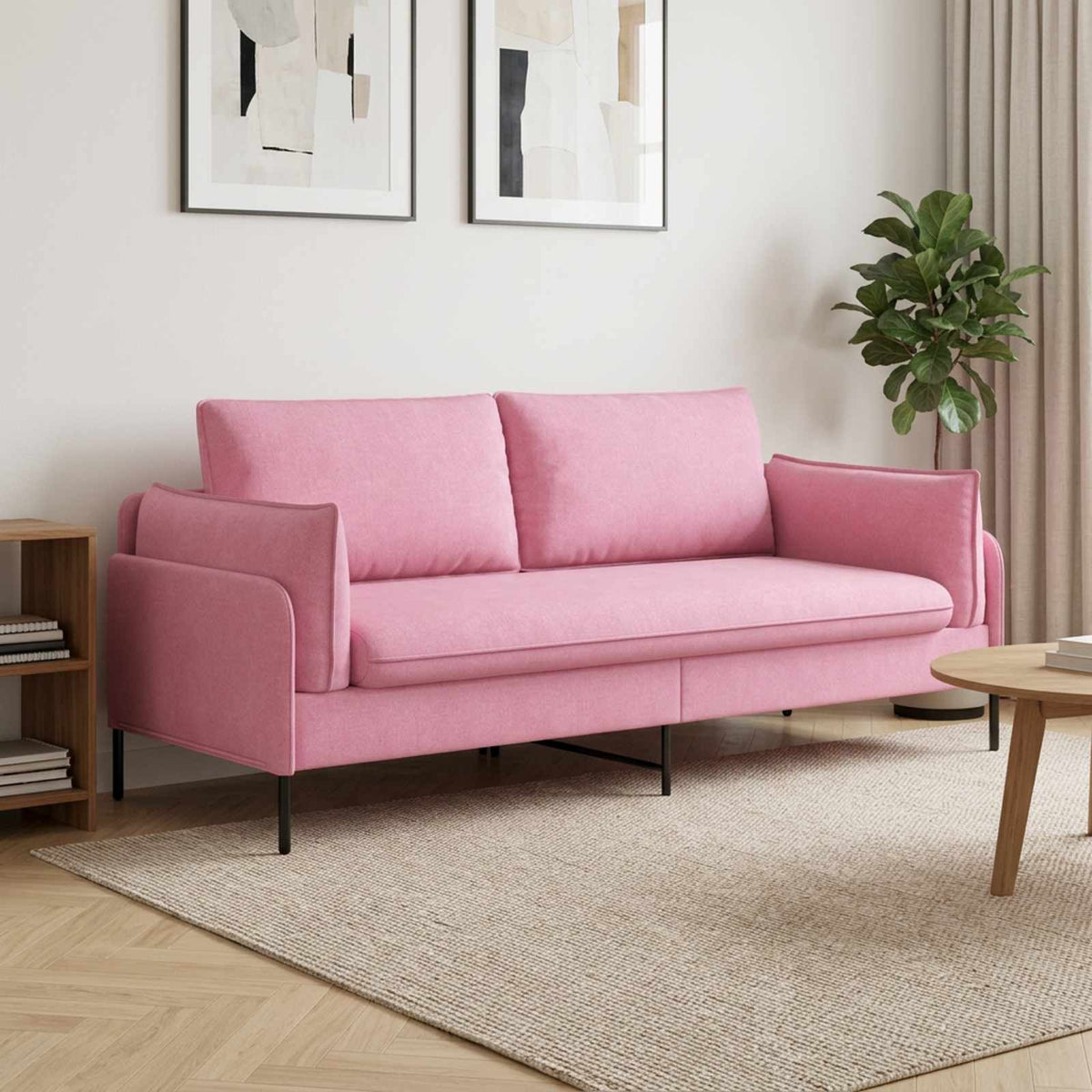 3-Seater Sofa Pink 222 x 81 x 89 cm Fabric