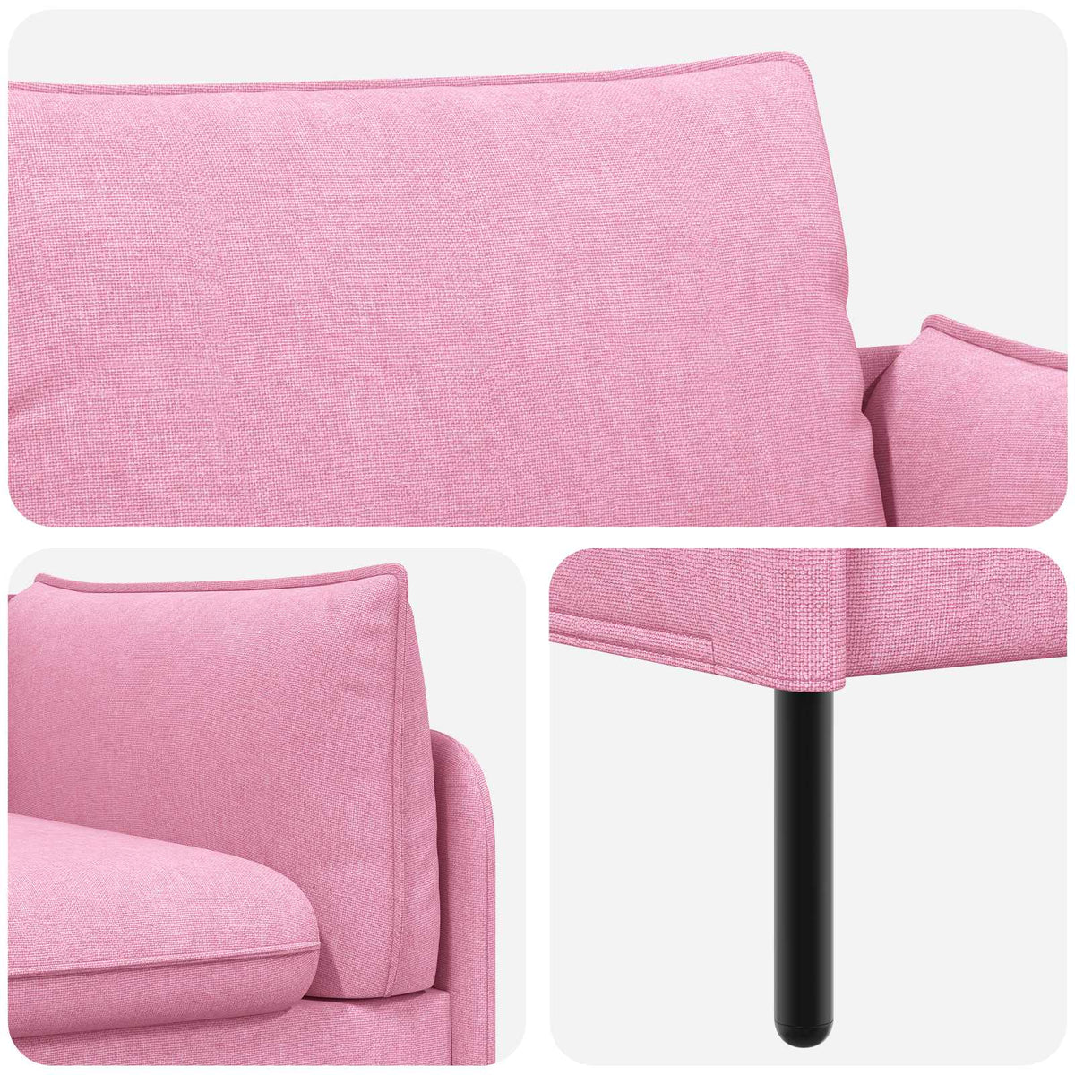 3-Seater Sofa Pink 222 x 81 x 89 cm Fabric