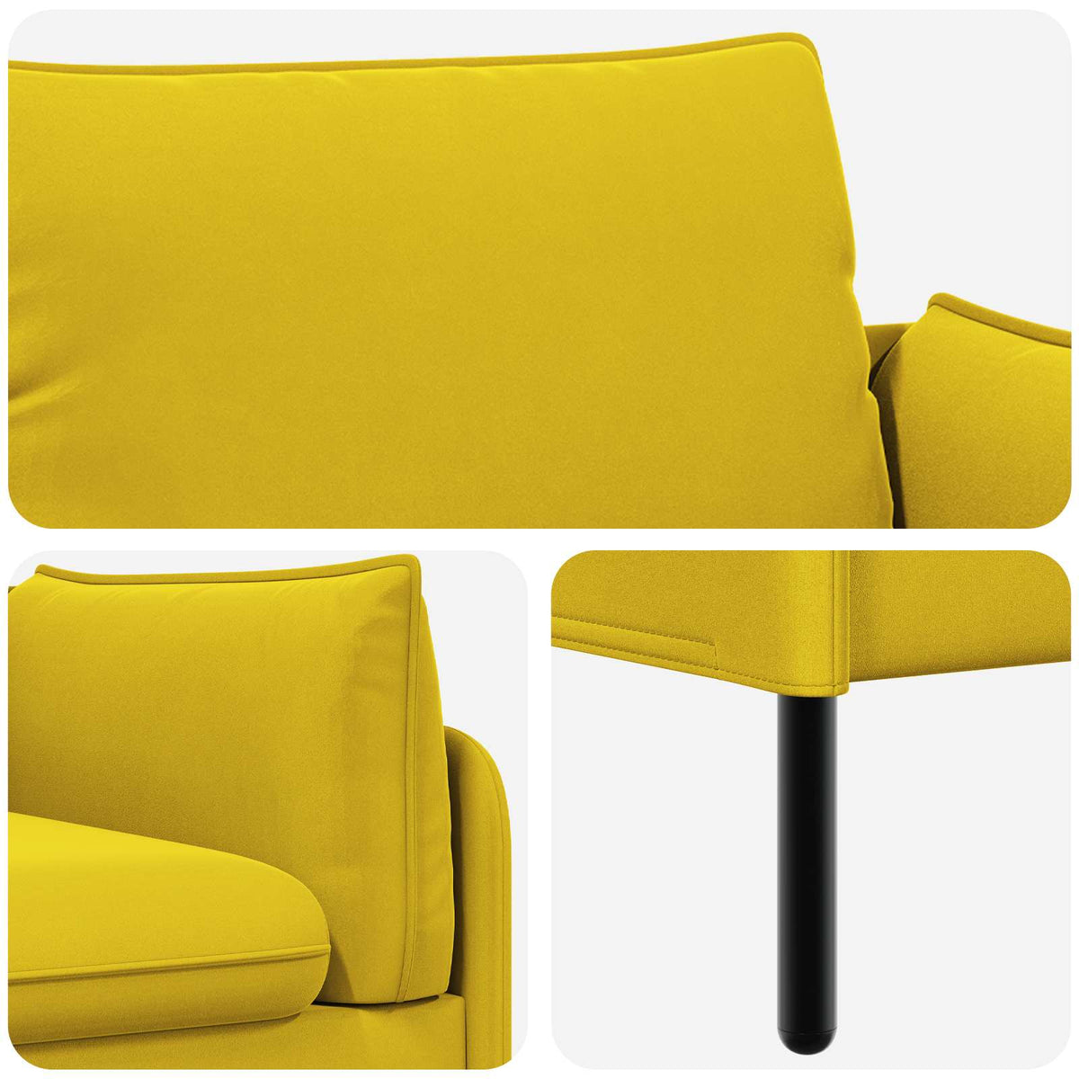 3-Seater Sofa 3-Seater Yellow 222 x 81 x 89 cm Velvet
