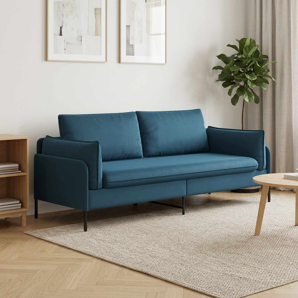 3-Seater Sofa 3-Seater Blue 222 x 81 x 89 cm Velvet
