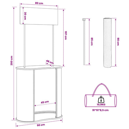Trade Show Counter Black and White 90 x 48 x 200 cm