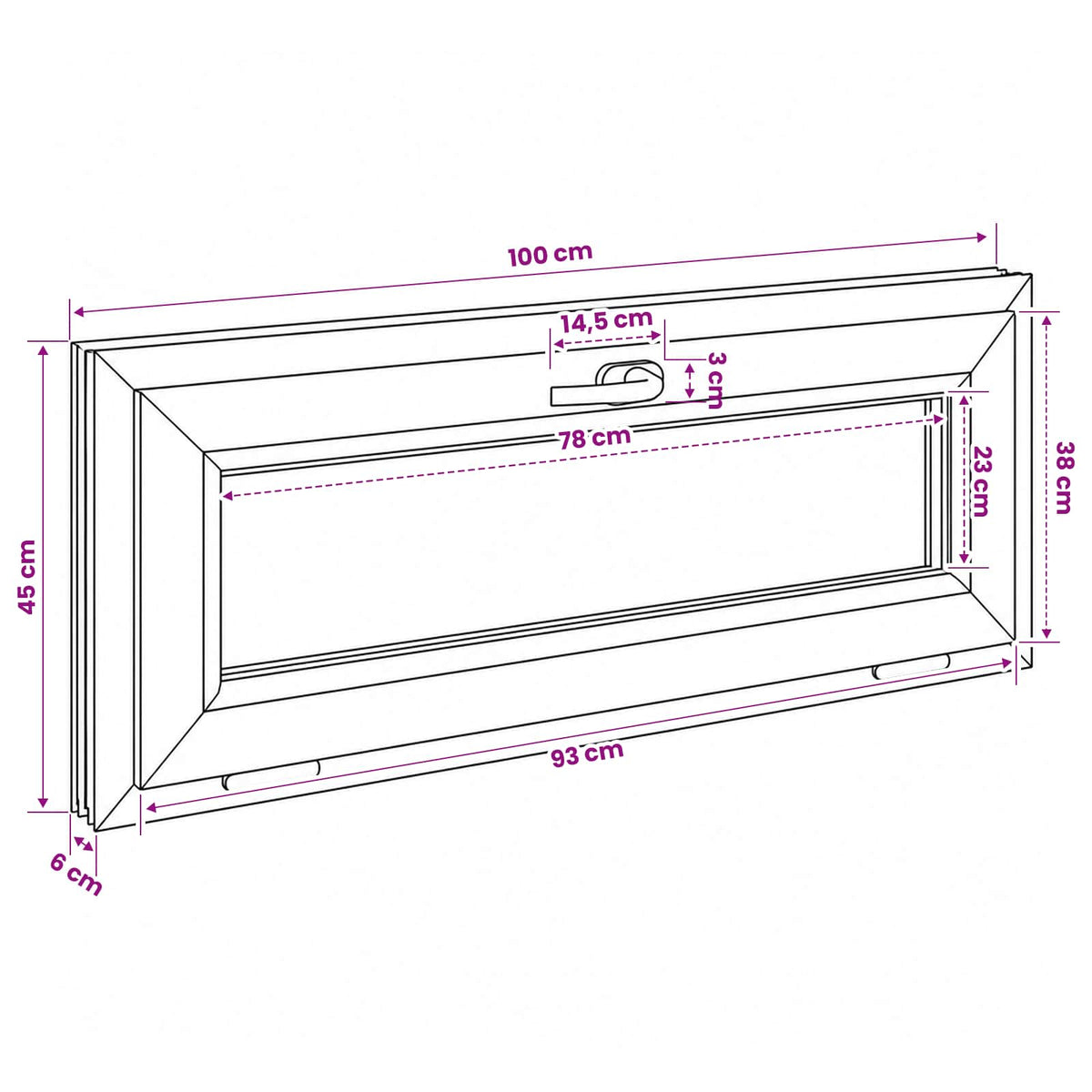Basement Window Internal Colour White RISOR 100 x 45 cm